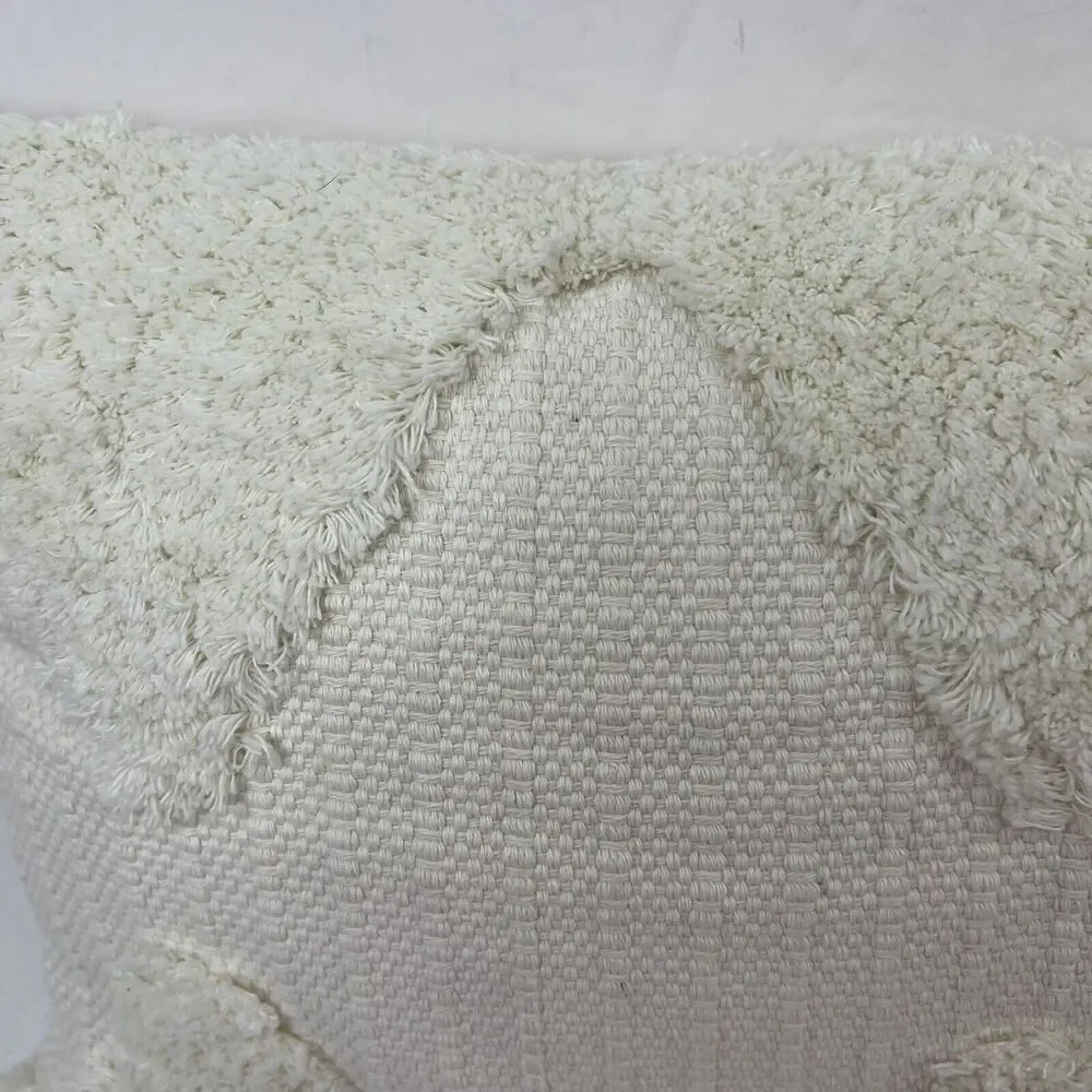 Ivory Tufted Throw Pillow Woven Embroidered‎ Diamond Lumbar Farmhouse Modern